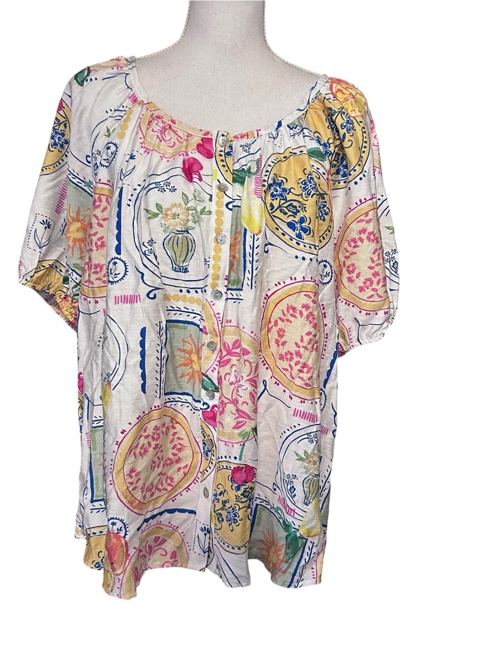 Kate and Lily Button Down Top Womens 3X Floral Garden Artsy Cottagecore NWT